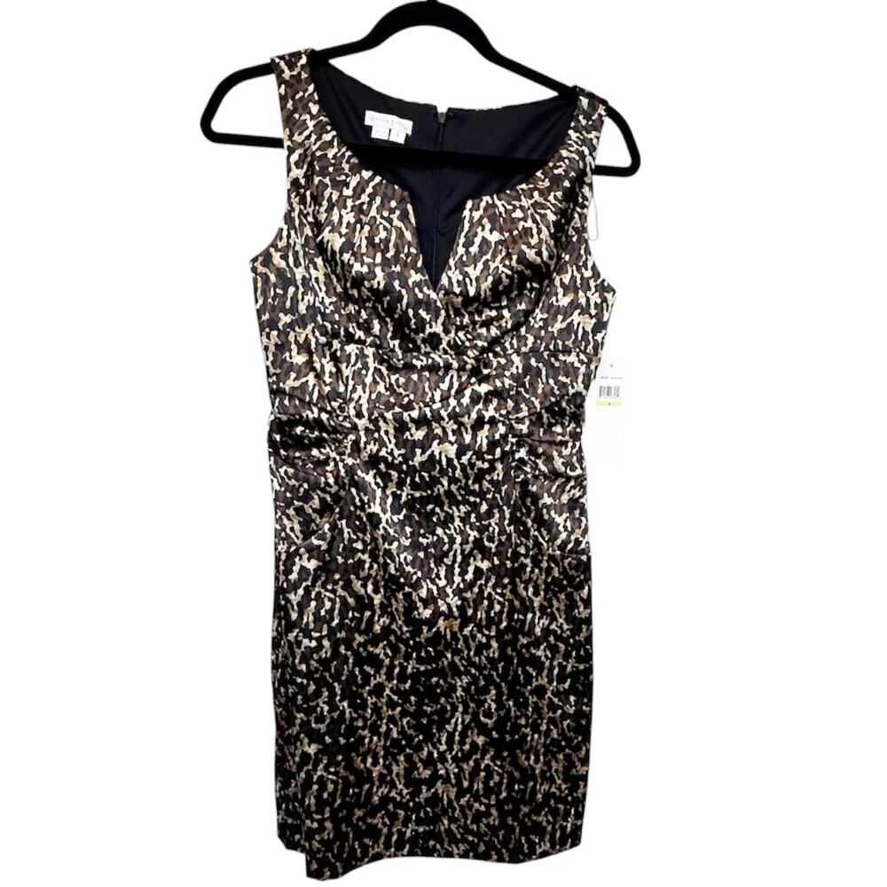 NWT London Times Satin Leopard Print Sleeveless Dress Size 4